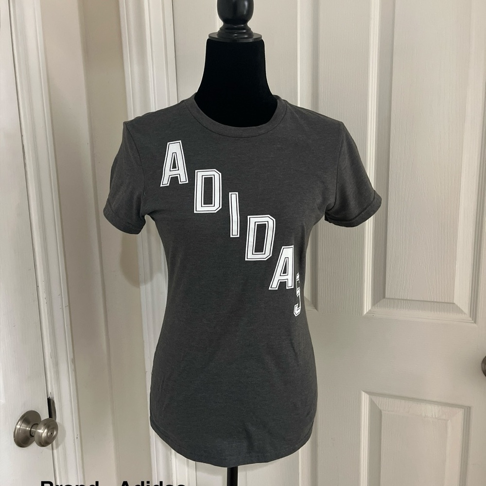 adidas Women's Charcoal Crew Neck Tee with White Diagonal Logo